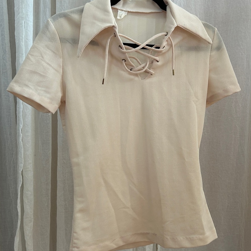 Elegant Cream Lace-Up Women's Top